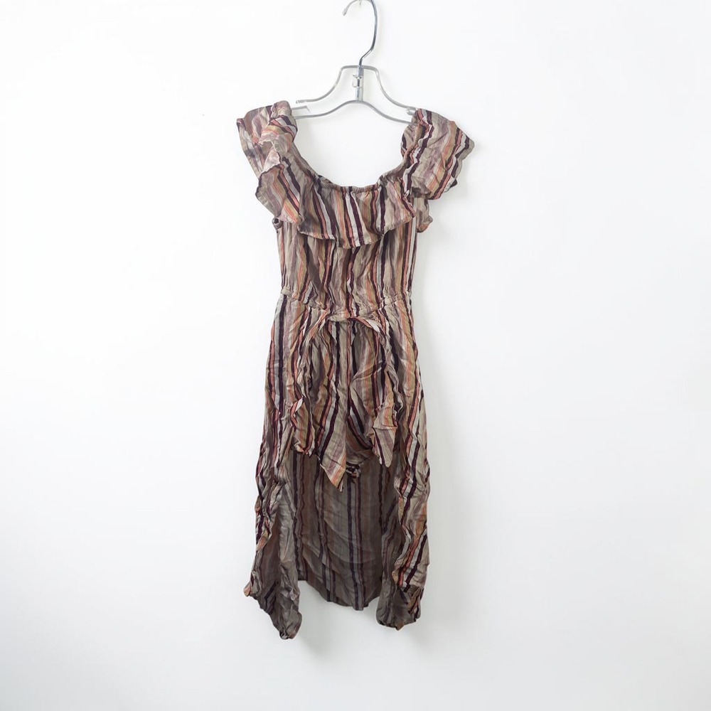Art Class Girls Small 6/6X High-Low Striped Ruffle Dress Burgundy Orange Tan
